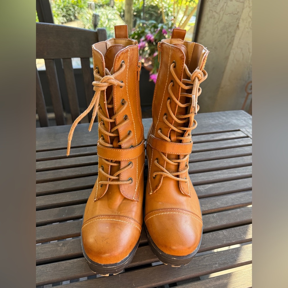 Bamboo Lace Up Faux Leather Boots